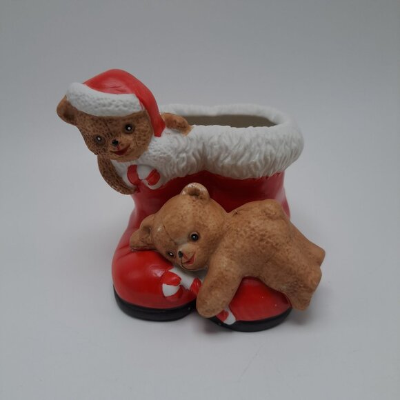 Christmas Around the World House of Lloyd Boots Bears Candy Canes Planter 1988 - Picture 1 of 11